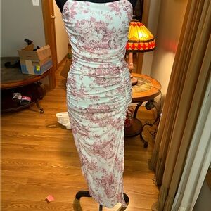 Streetwear Society Strapless Dress with Pink Floral Design